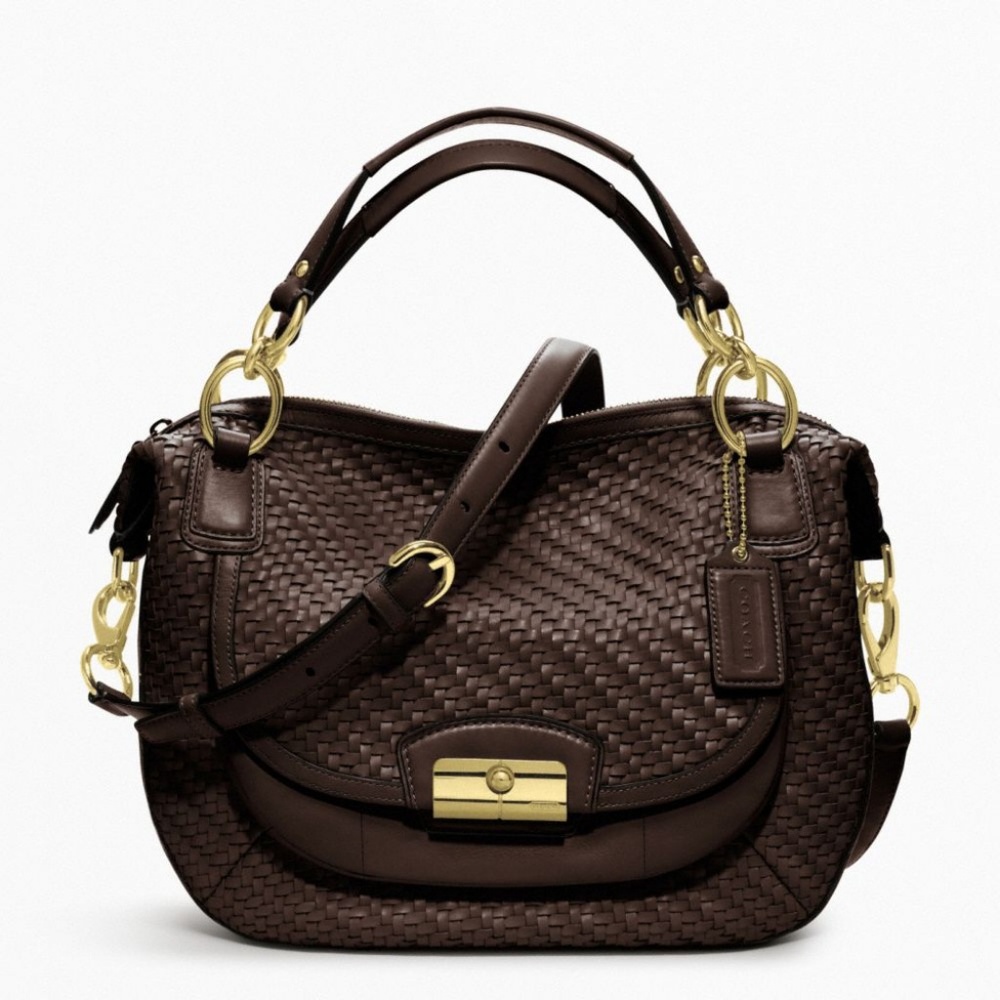Coach Kristin Woven Leather Brown Round Satchel